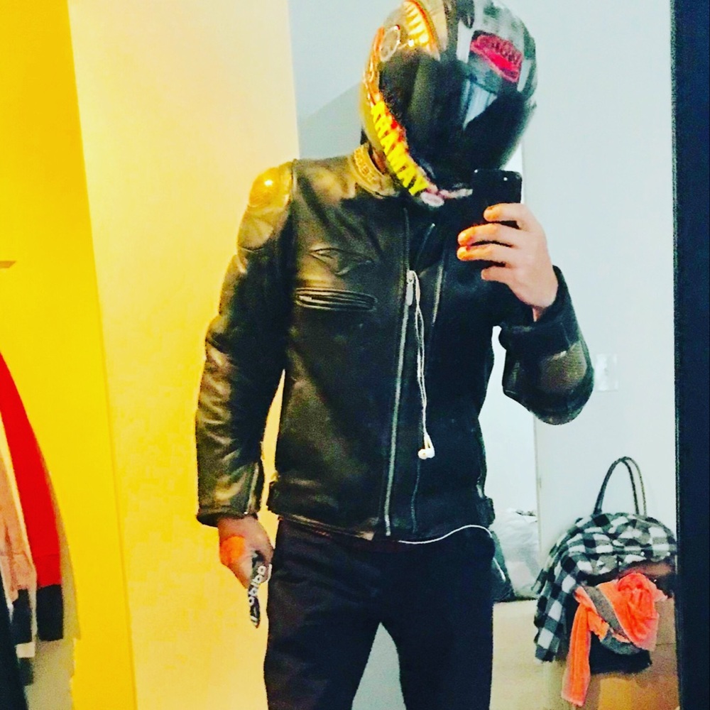 Black Leather Motorcycle Jacket Men’s L